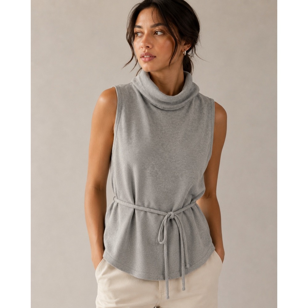 Lane Bryant Womens Gray Cowl Neck Sleeveless Belted Knit Tunic Top Size 22/24